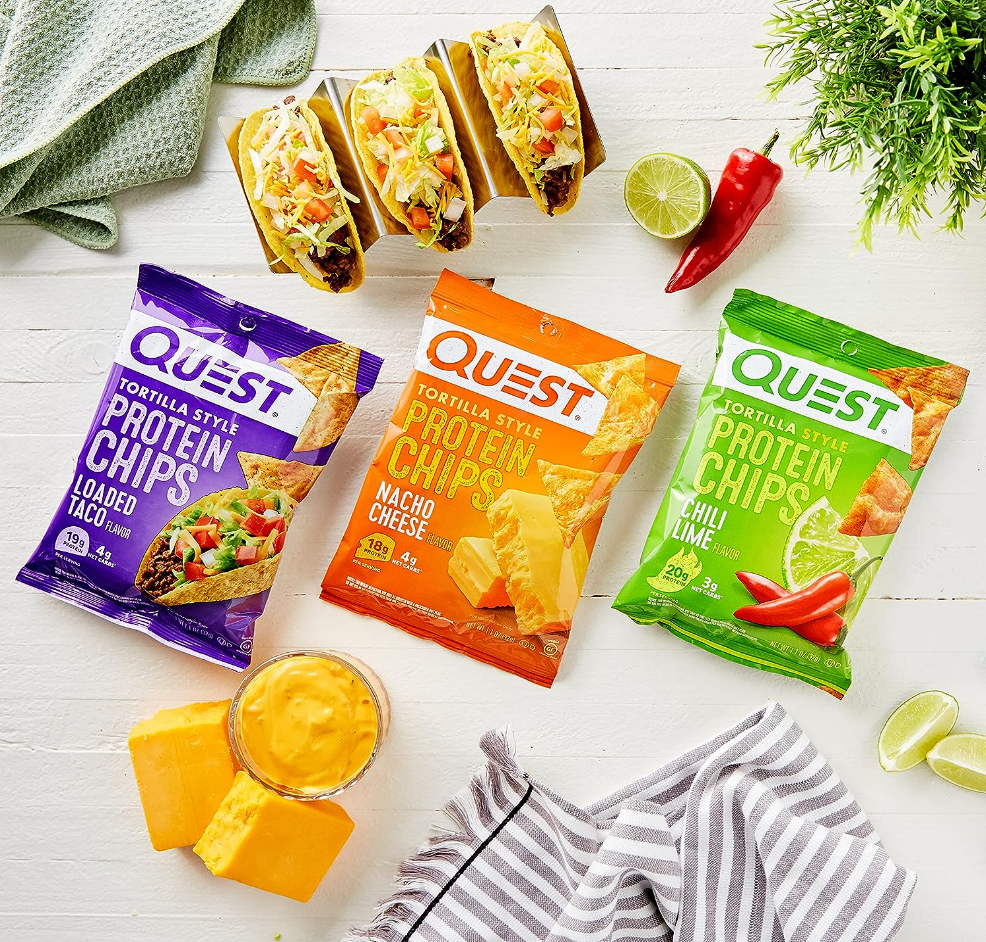 Quest Tortilla Style 18-20g Protein Chip Variety Pack, Chili Lime and Nacho Cheese 14 ct.