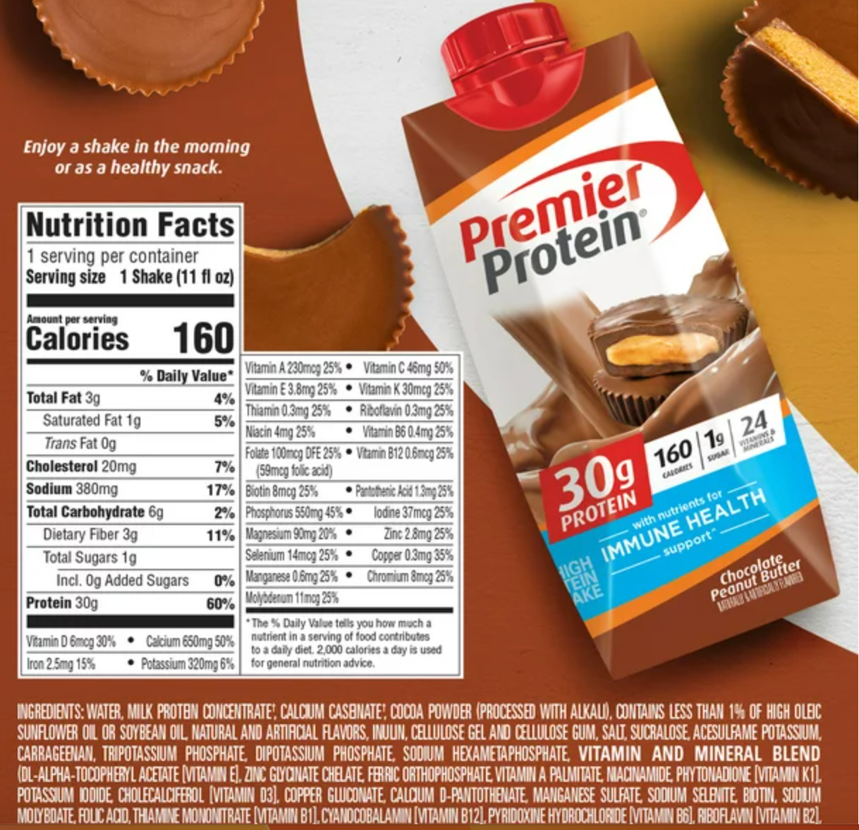 Premier Protein Chocolate Peanut Butter High Protein Shake, 11 fl oz, 4 count