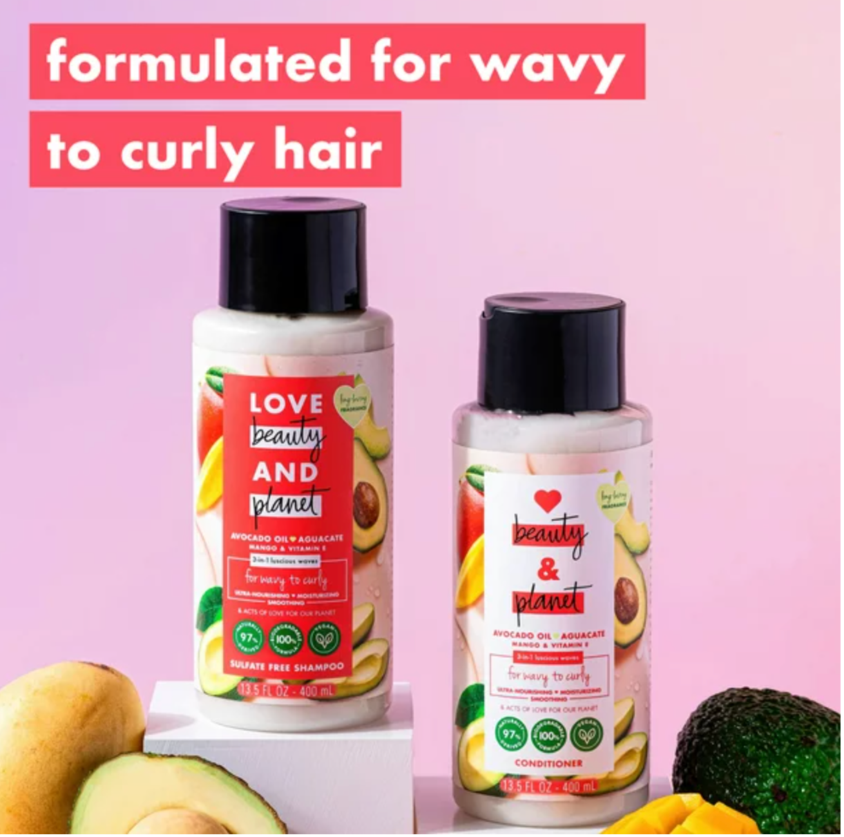 Love Beauty and Planet 3 in 1 Luscious Waves Shampoo Avocado, Aguacate, Mango & Vitamin E, 13.5 oz