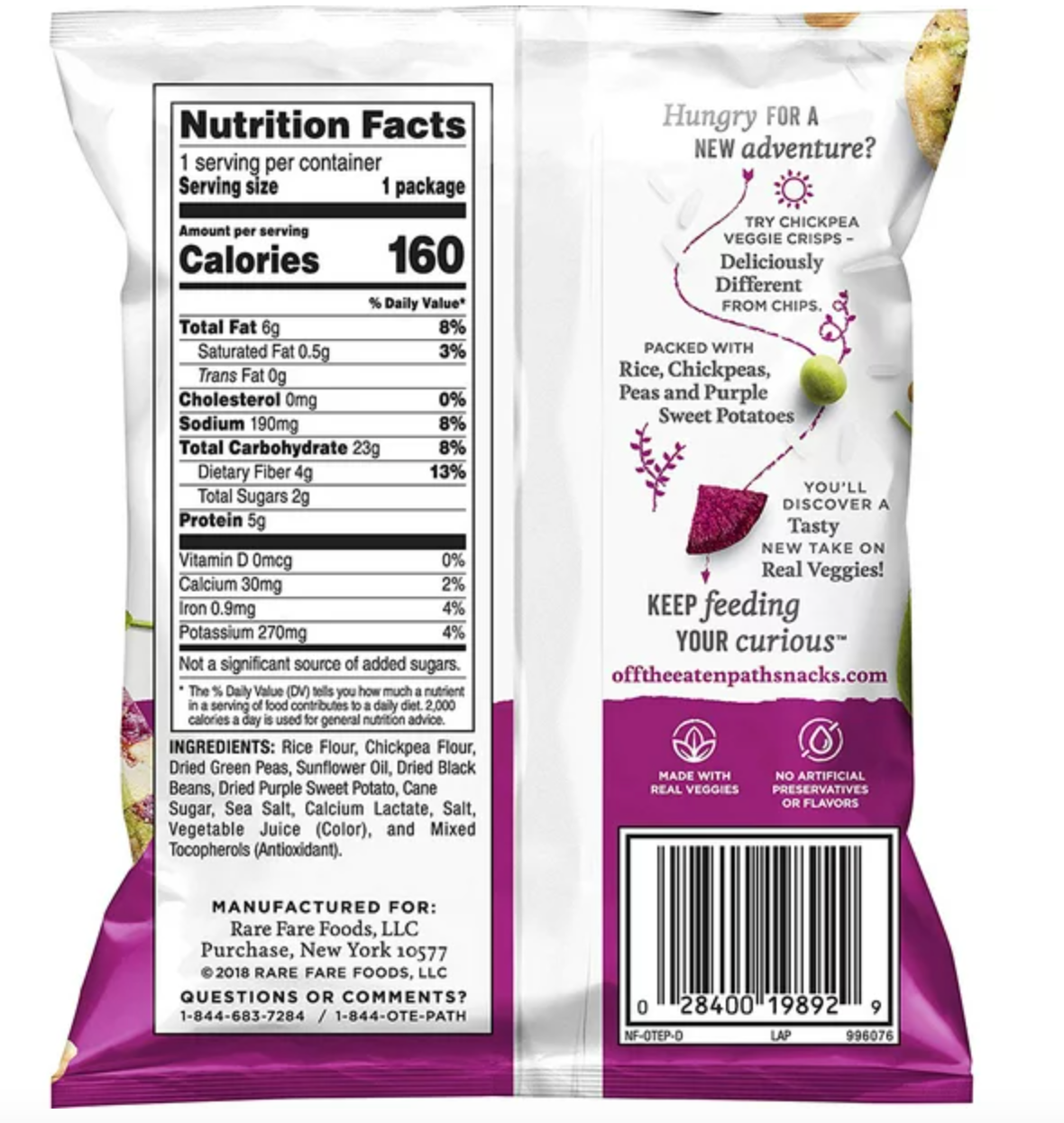 Off The Eaten Path Chickpea Veggie Crisps, 1.25 oz Bags, 16 Count