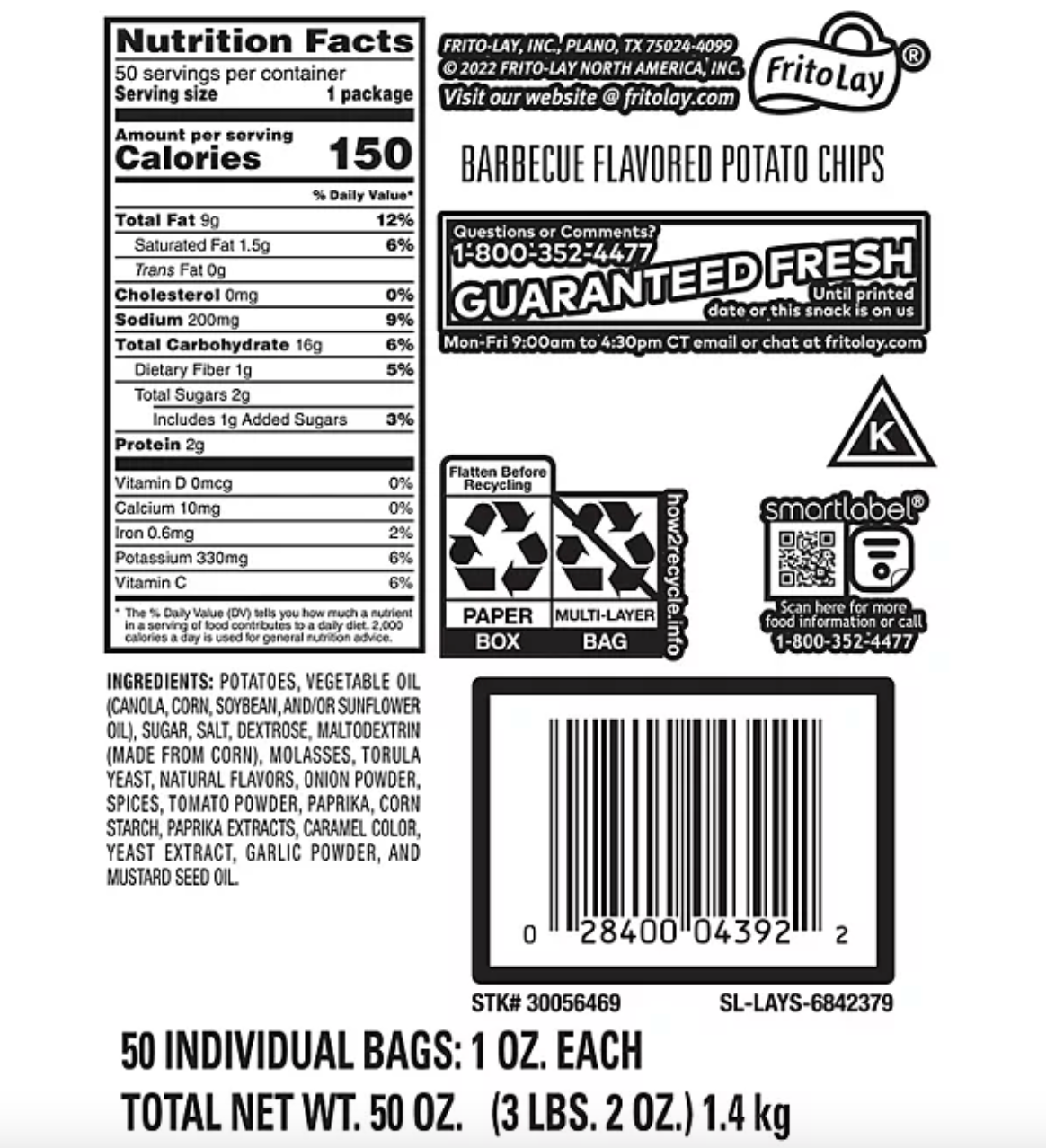 Lay's Barbecue Potato Chips (1 oz., 50 pk.)