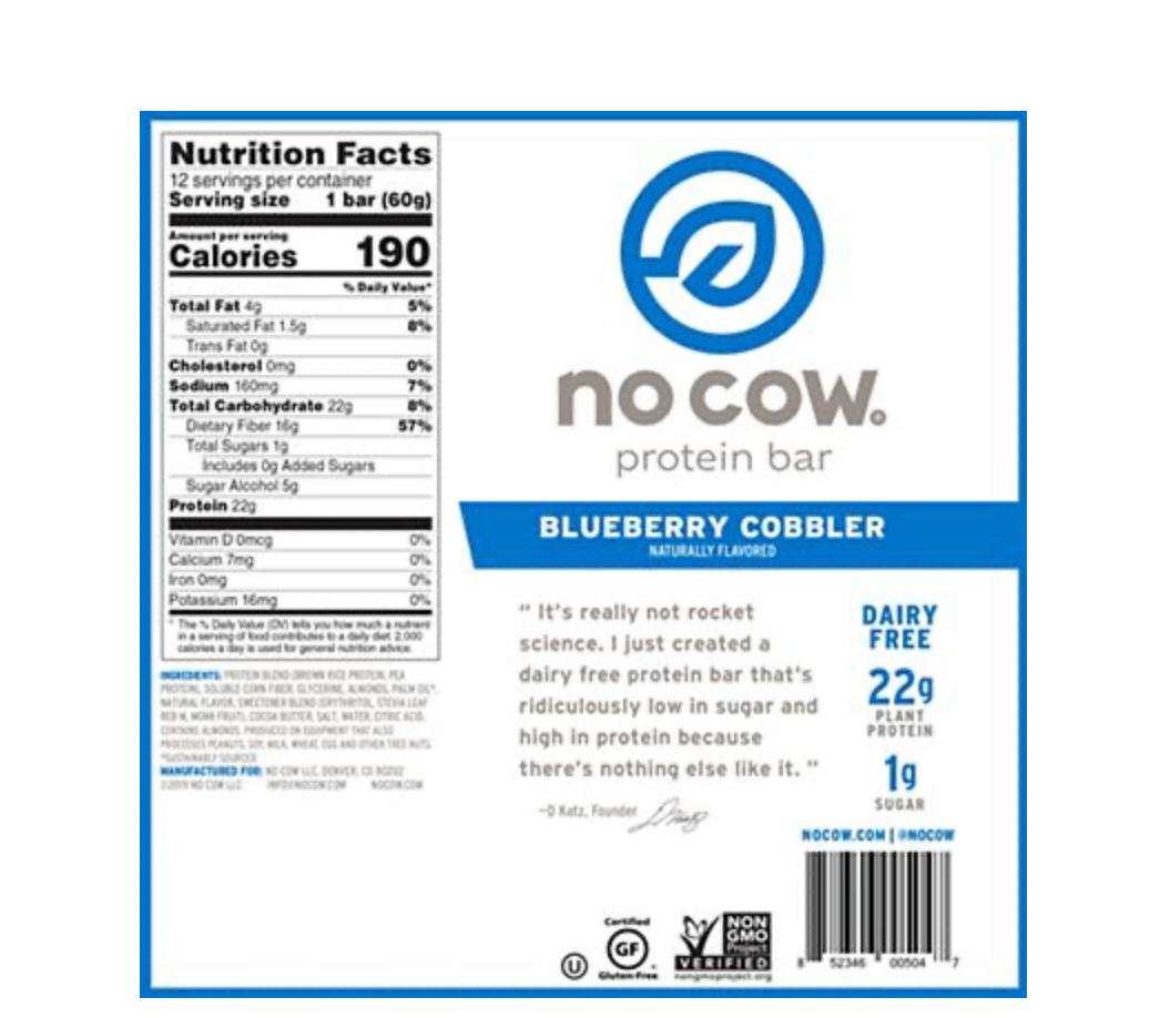 no cow Bar - Blueberry Cobbler (12 Bars)