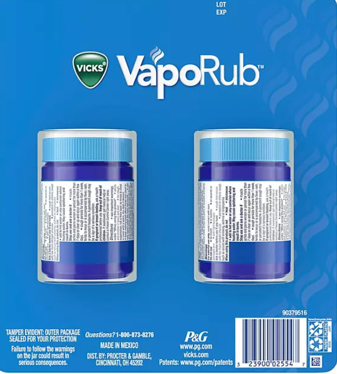 Vicks VapoRub Original Cough Suppressant Medicated Topical Analgesic Ointment (3.53 oz., 2 pk.)