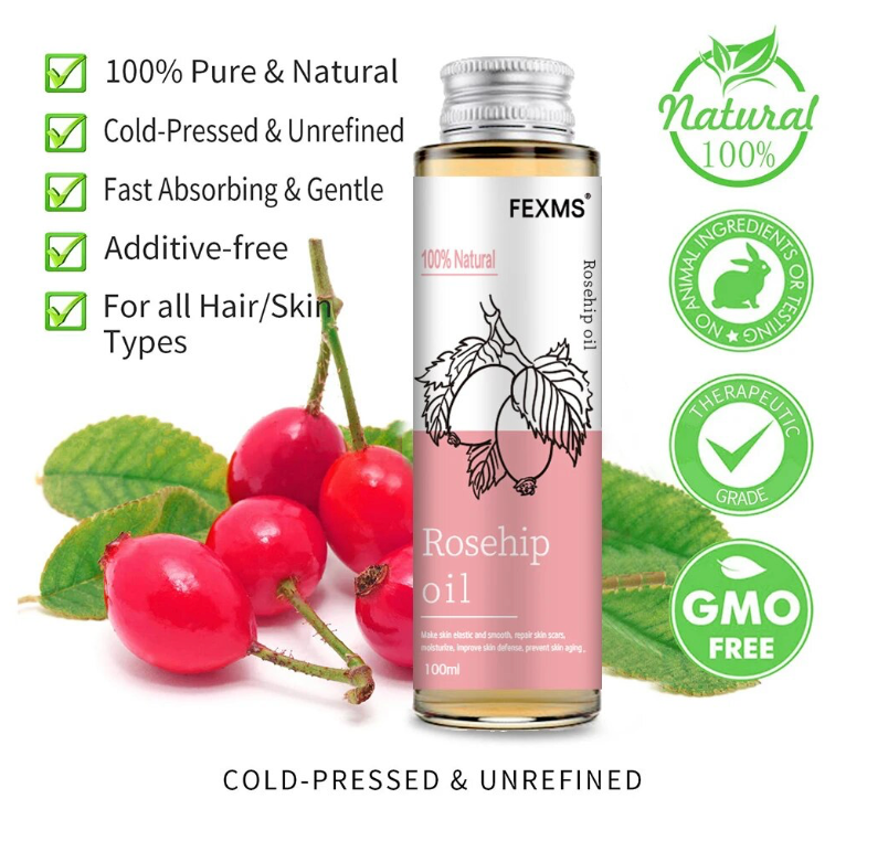 Rosehip Seed Oil, 100% Pure Organic Unrefined Cold Pressed Anti Aging Rose Hip Moisturizer For Hair Skin & Nails