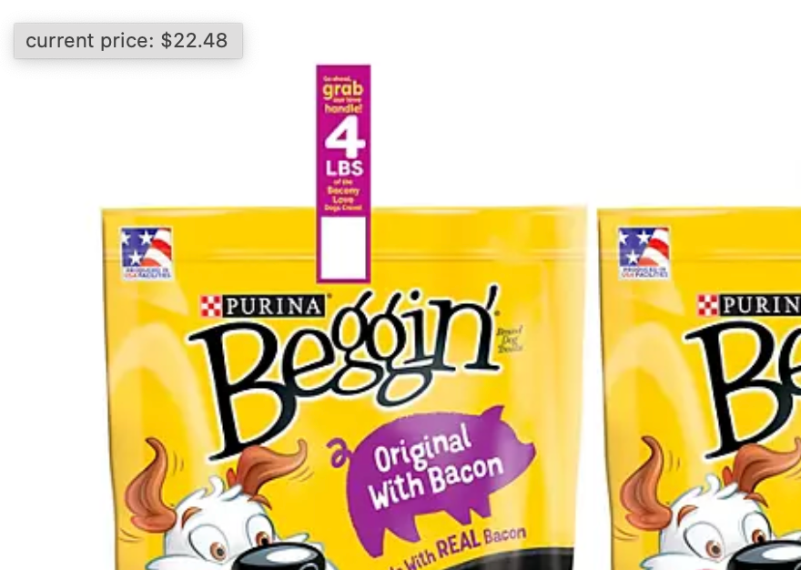 Purina Beggin' Strips Dog Treats, Bacon & Bacon + Cheese Flavors, 32 oz., 2 pk.