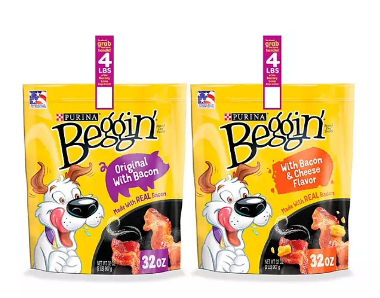 Purina Beggin' Strips Dog Treats, Bacon & Bacon + Cheese Flavors, 32 oz., 2 pk.