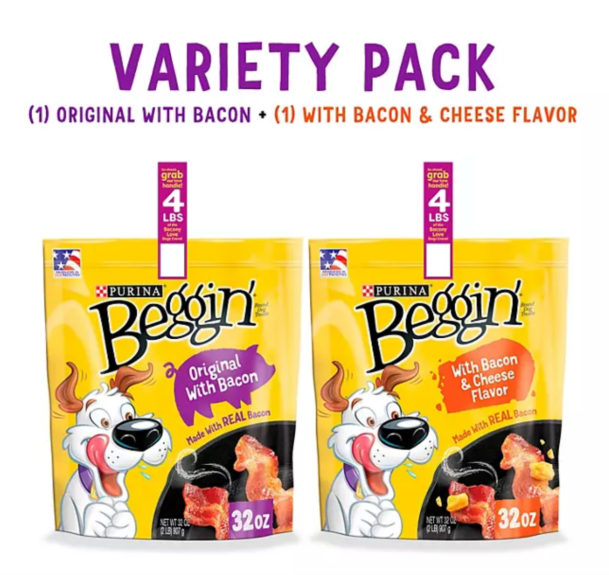 Purina Beggin' Strips Dog Treats, Bacon & Bacon + Cheese Flavors, 32 oz., 2 pk.