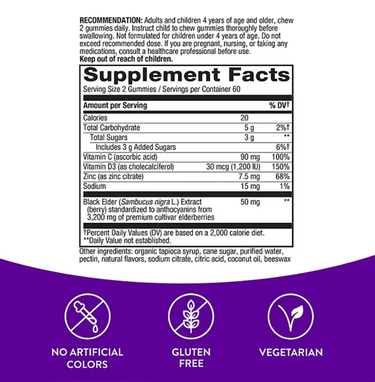 Nature’s Way Sambucus Immune Gummies, Elderberry, Vitamin C, Vitamin D3, Zinc, 120 ct.