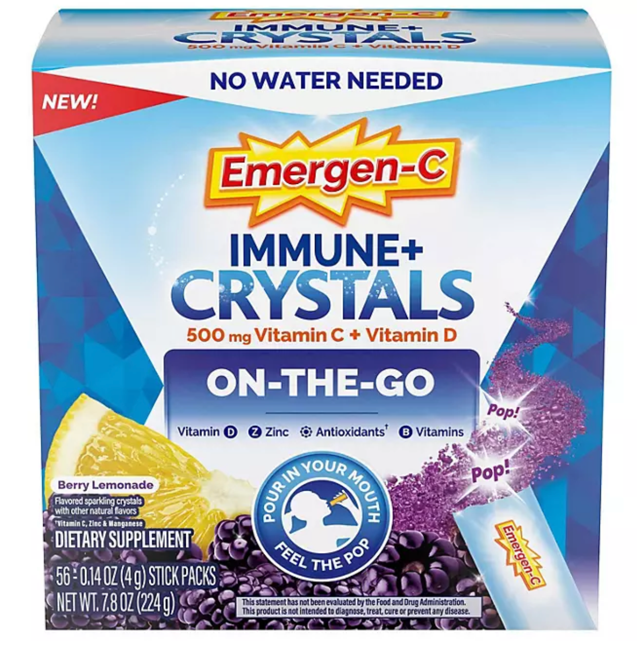 Emergen-C Immune + Crystals, Blackberry Lemon, 56 ct.