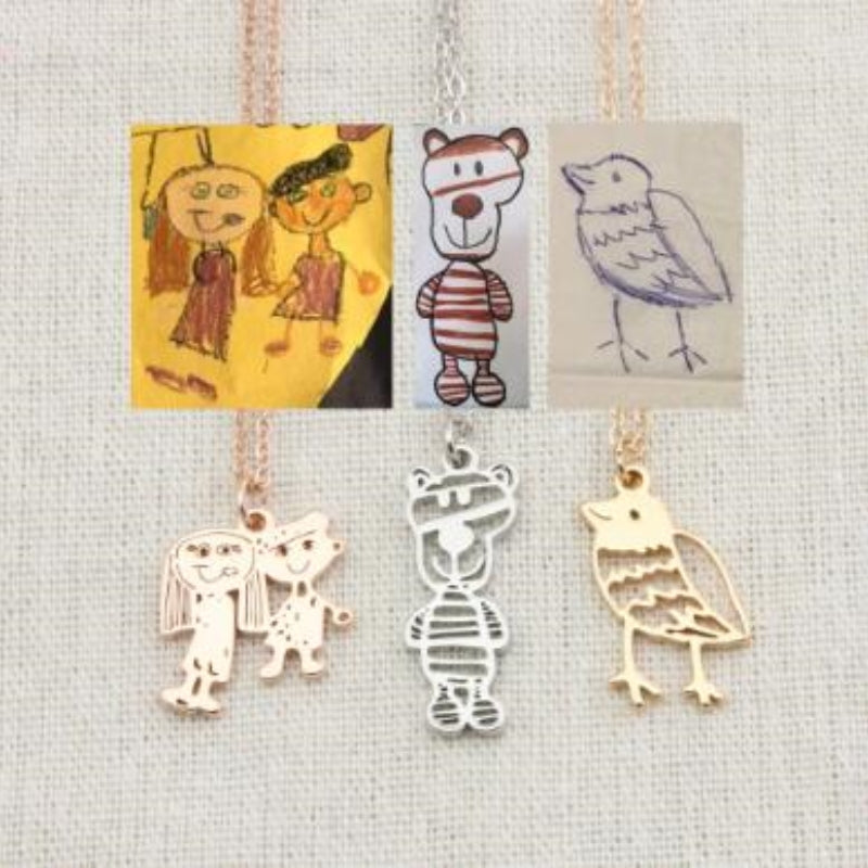 Custom Kids Drawing Painting Necklace Stainless Stee Personalized Children Artwork Pendant For Kids Mom Family Jewelry Gifts