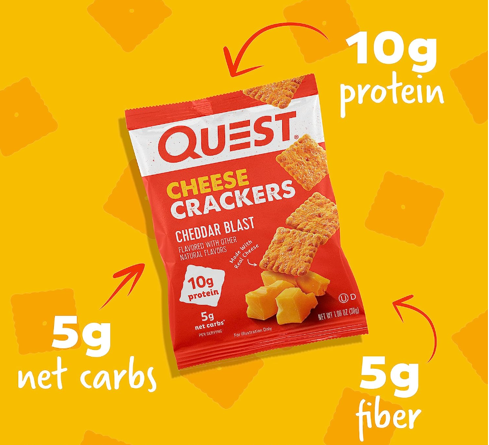 Quest Nutrition Cheese Crackers, Cheddar Blast, High Protein, Low Carb, Made with Real Cheese, 12 Count (1.06 oz bags)