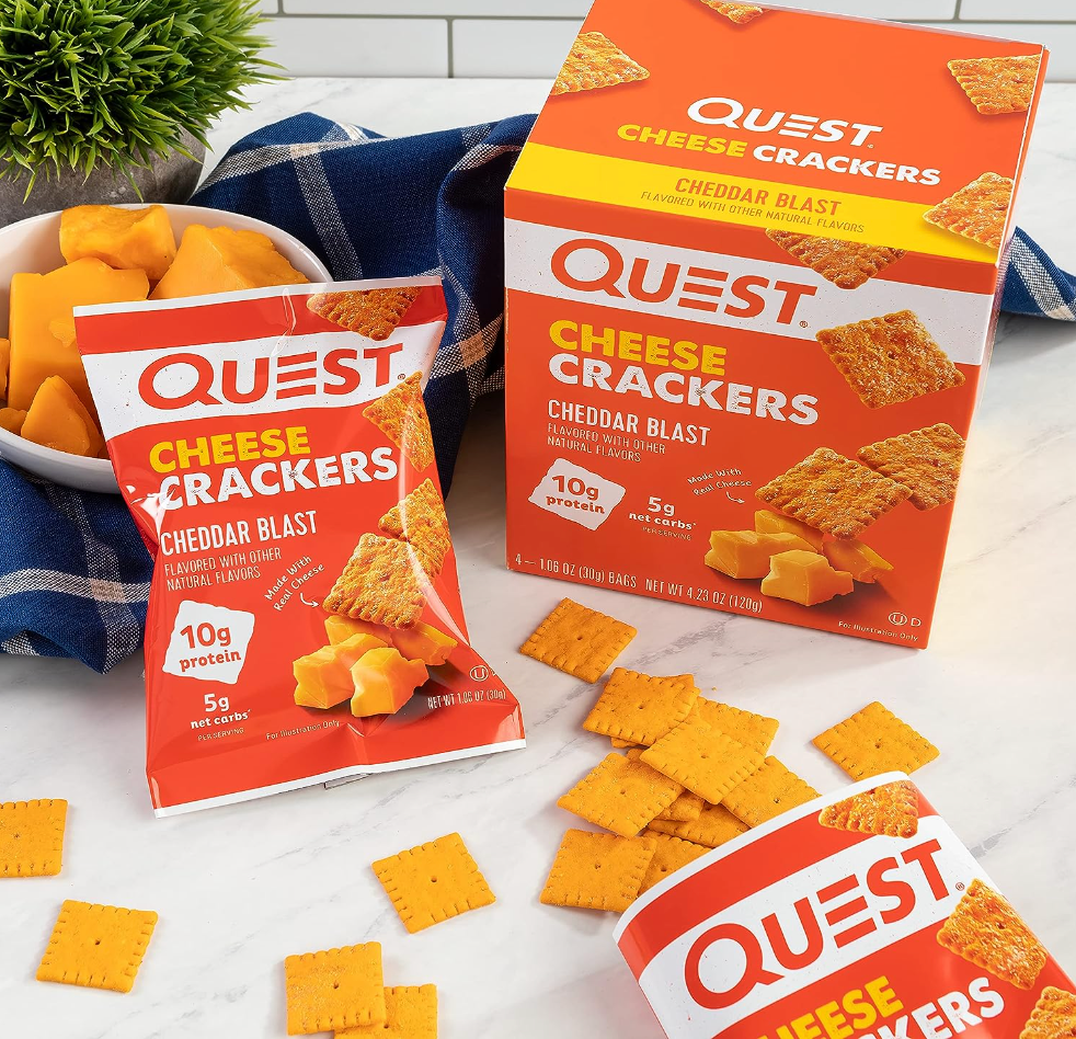 Quest Nutrition Cheese Crackers, Cheddar Blast, High Protein, Low Carb, Made with Real Cheese, 12 Count (1.06 oz bags)