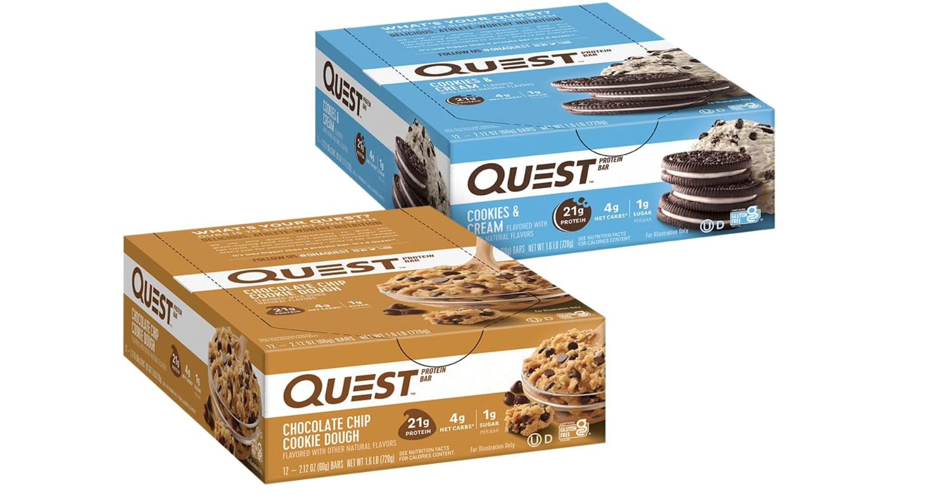 Quest Nutrition Favorites Bundle, Chocolate Chip Cookie Dough & Cookies and Cream Protein Bars
