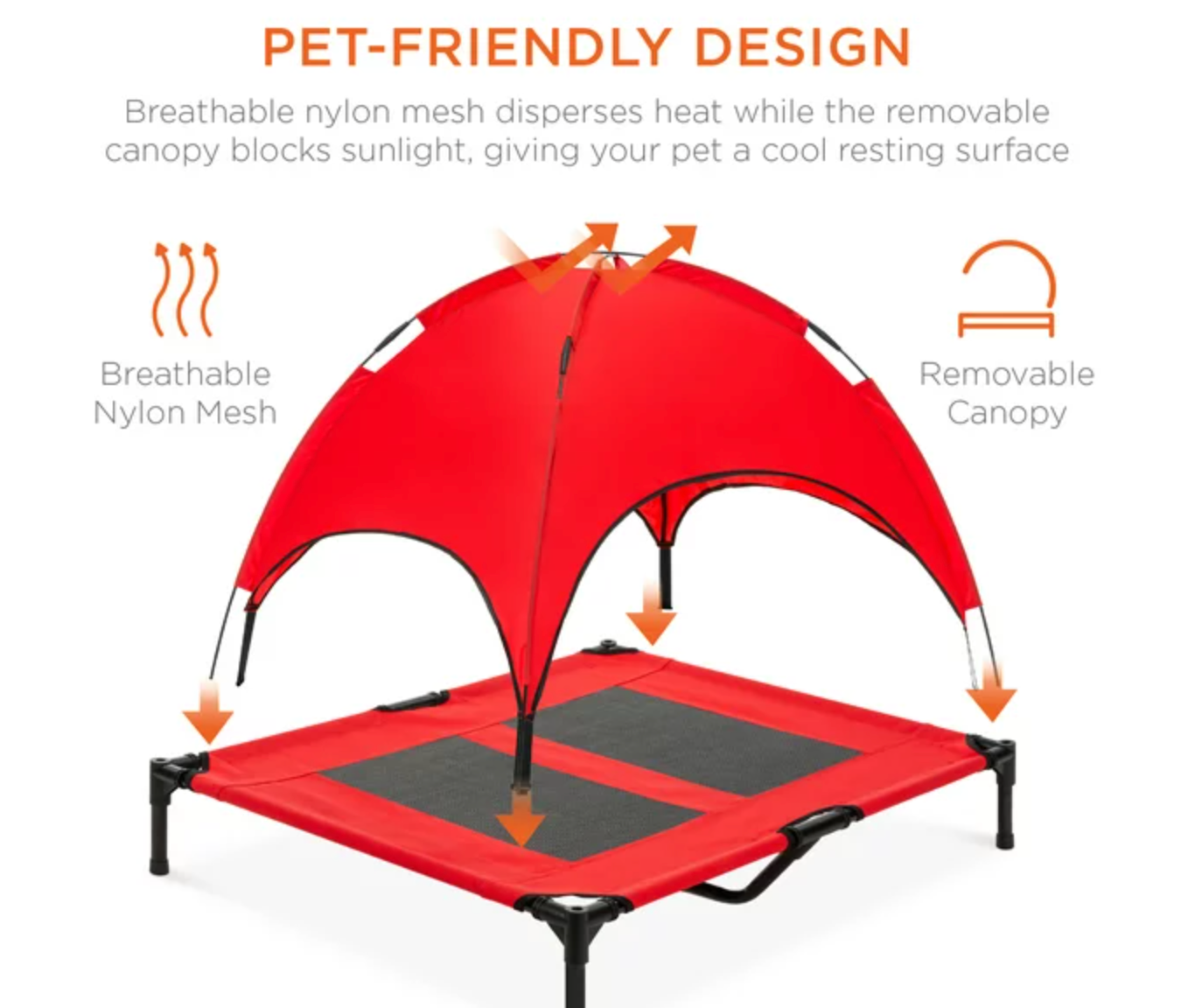 Best Choice Products 36in Outdoor Raised Mesh Cot Cooling Dog Pet Bed RED