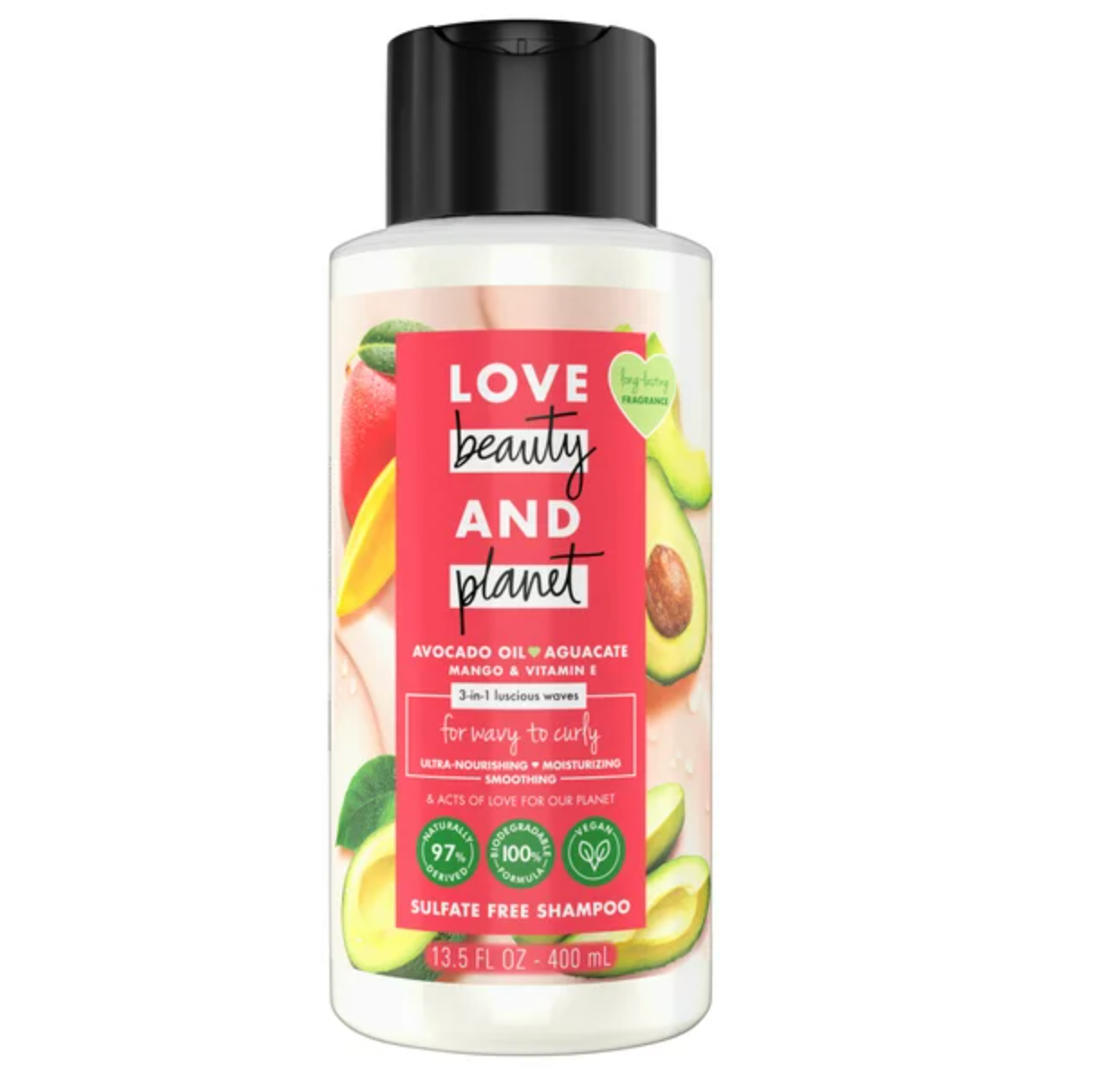 Love Beauty and Planet 3 in 1 Luscious Waves Shampoo Avocado, Aguacate, Mango & Vitamin E, 13.5 oz
