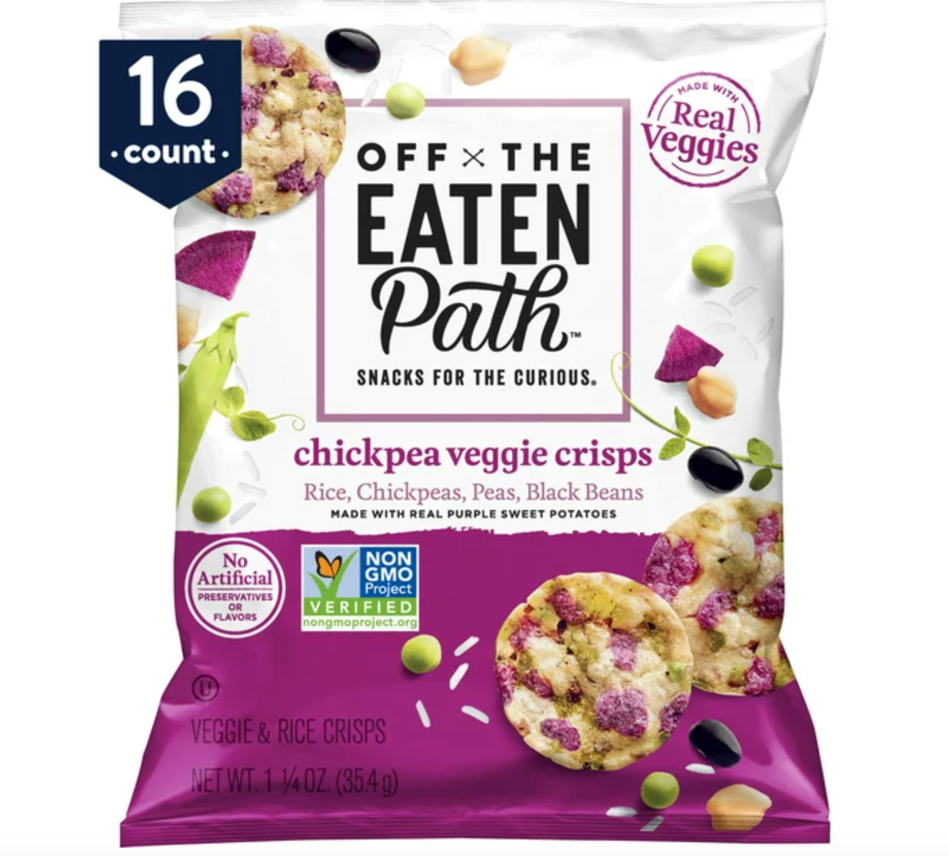 Off The Eaten Path Chickpea Veggie Crisps, 1.25 oz Bags, 16 Count