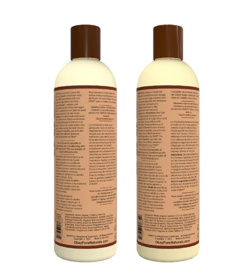 OKAY Black Jamaican Castor Oil Moisture Growth Shampoo and Conditioner - Sulfate, Silicone, Paraben Free (12 oz., 2pk.)