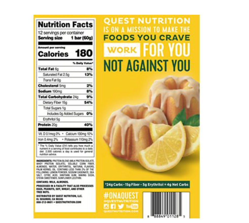 Quest Protein Bar - Lemon Cake (12 Bars)