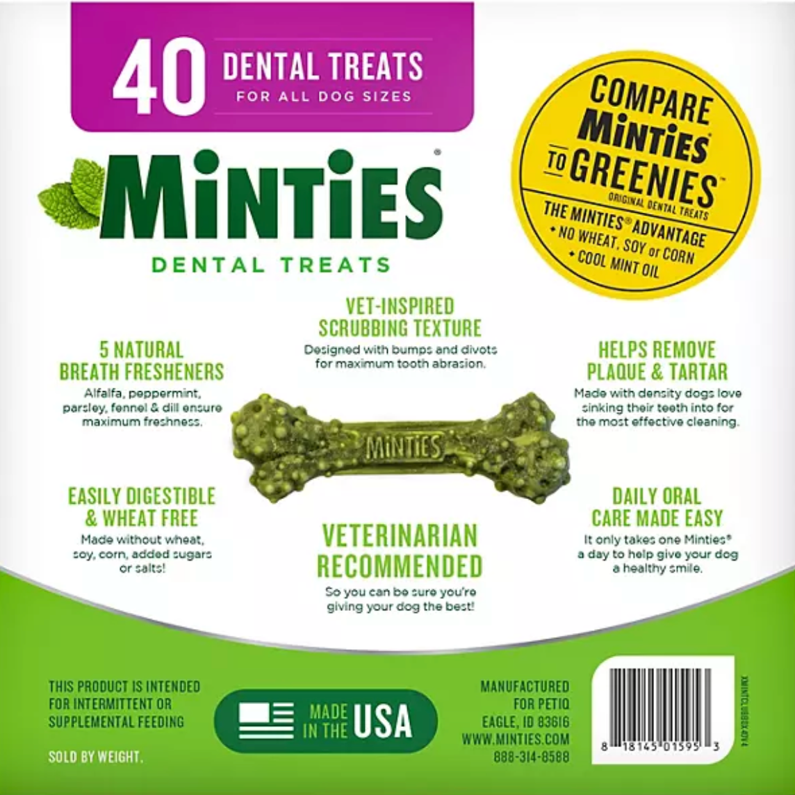 Minties Dental Dog Bone Treats, Maximum Mint (32 oz.)