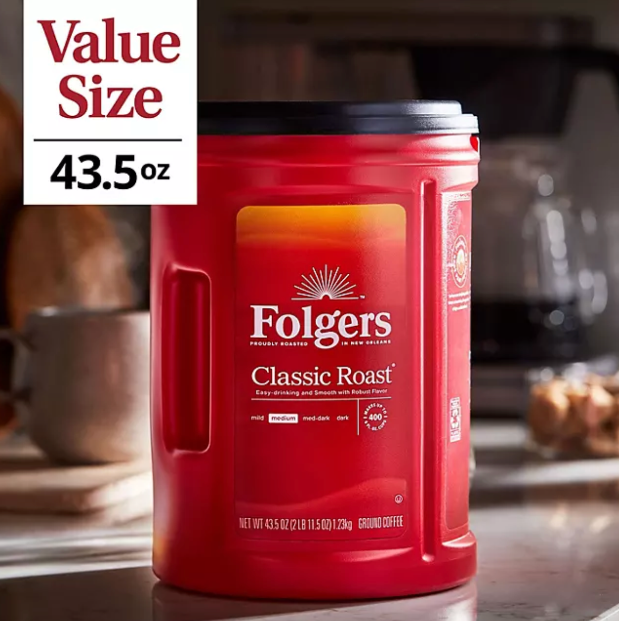 Folgers Classic Medium Roast Ground Coffee, 43.5 oz.
