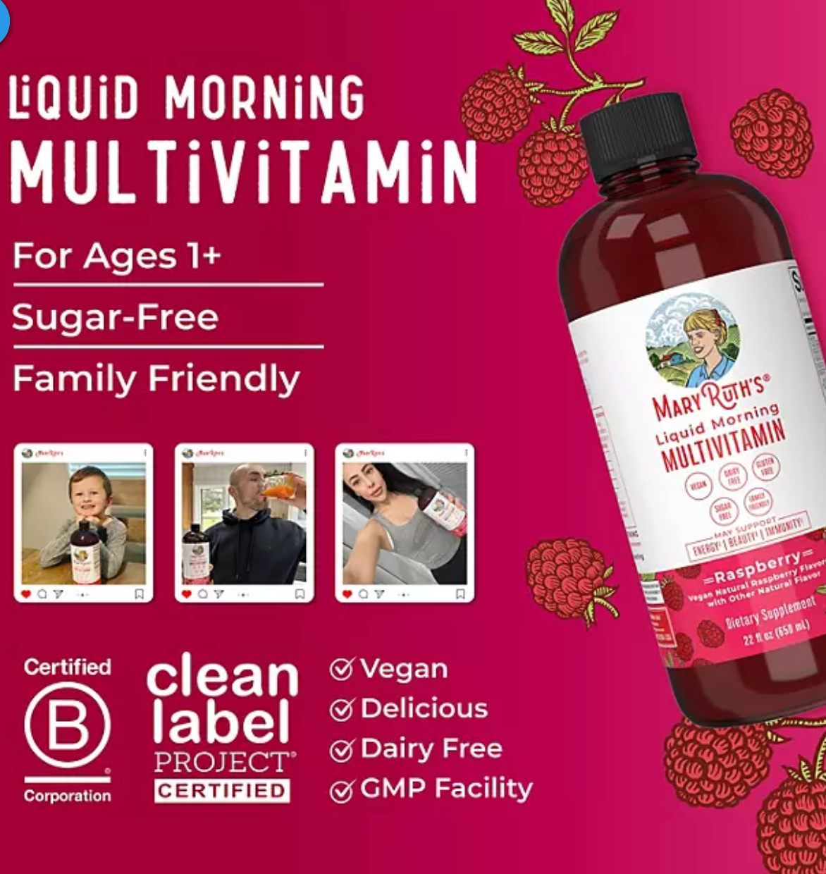 MaryRuth's Liquid Morning Multivitamin, Raspberry, 22 fl. oz., 2 pk.