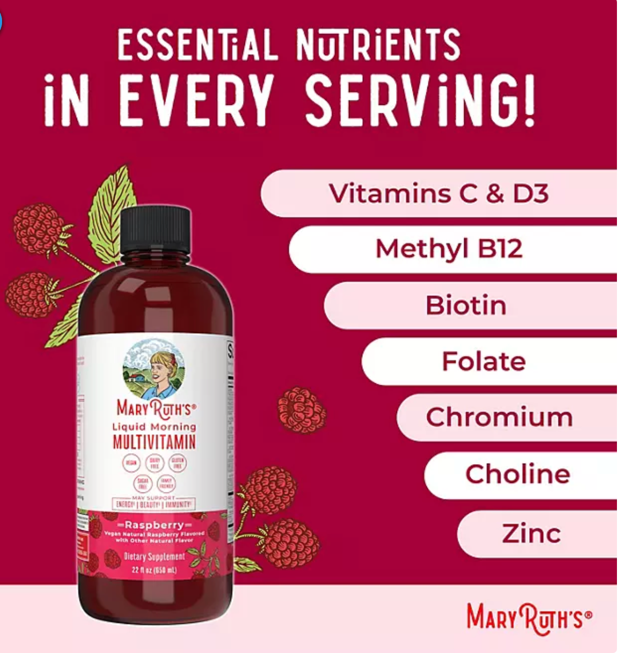 MaryRuth's Liquid Morning Multivitamin, Raspberry, 22 fl. oz., 2 pk.