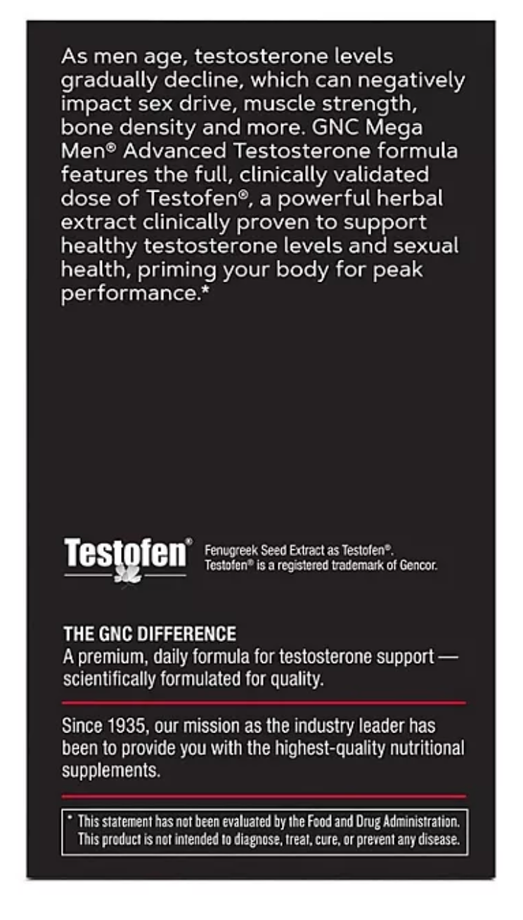 GNC Mega Men Advanced Testosterone Capsules, 60 ct.