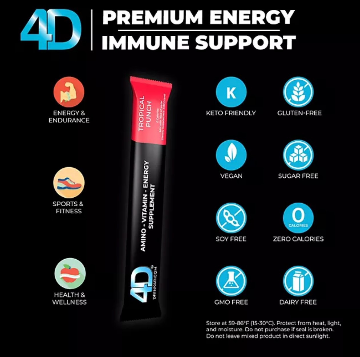 4D Clean Energy Premium Dietary Supplement, Tropical Fruit Punch, 25 ct.