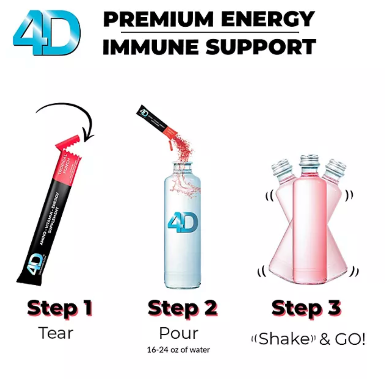 4D Clean Energy Premium Dietary Supplement, Tropical Fruit Punch, 25 ct.
