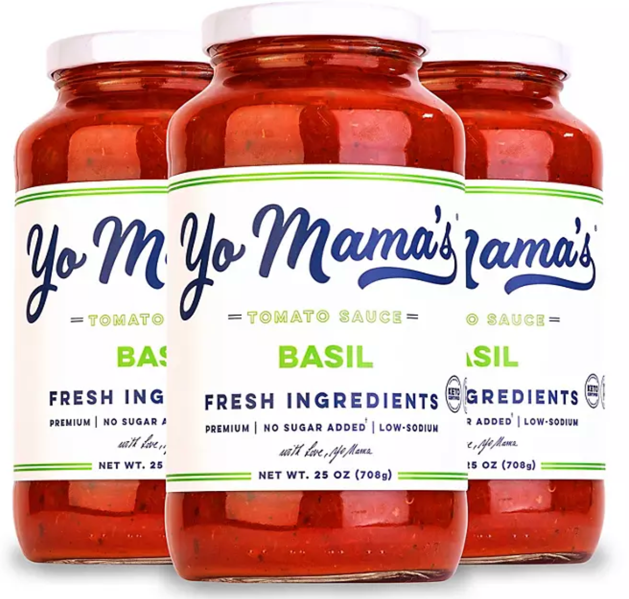 Yo Mama's Foods Low-Sodium Pasta Sauce, Tomato Basil 25 oz., 3 pk.