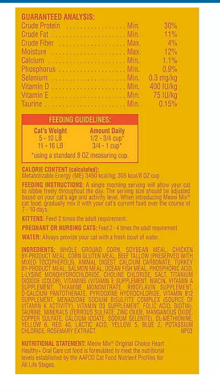 Meow Mix Original Choice Dry Cat Food, Heart Healthy & Oral Care Formula 32 lbs.