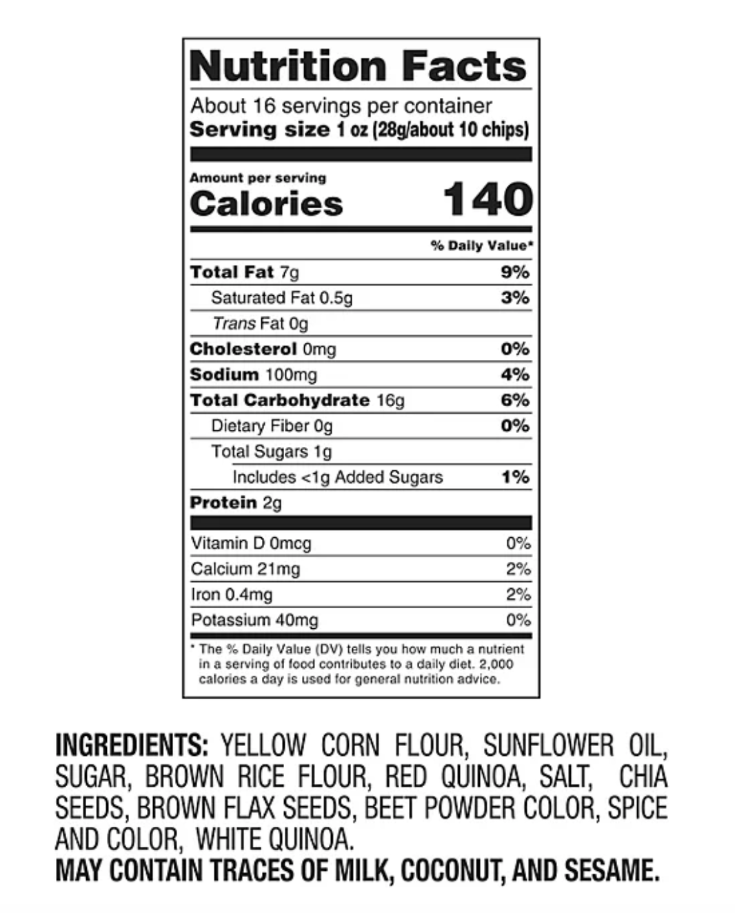 Red Quinoa Chia Corn Tortilla Chips, 16 oz.
