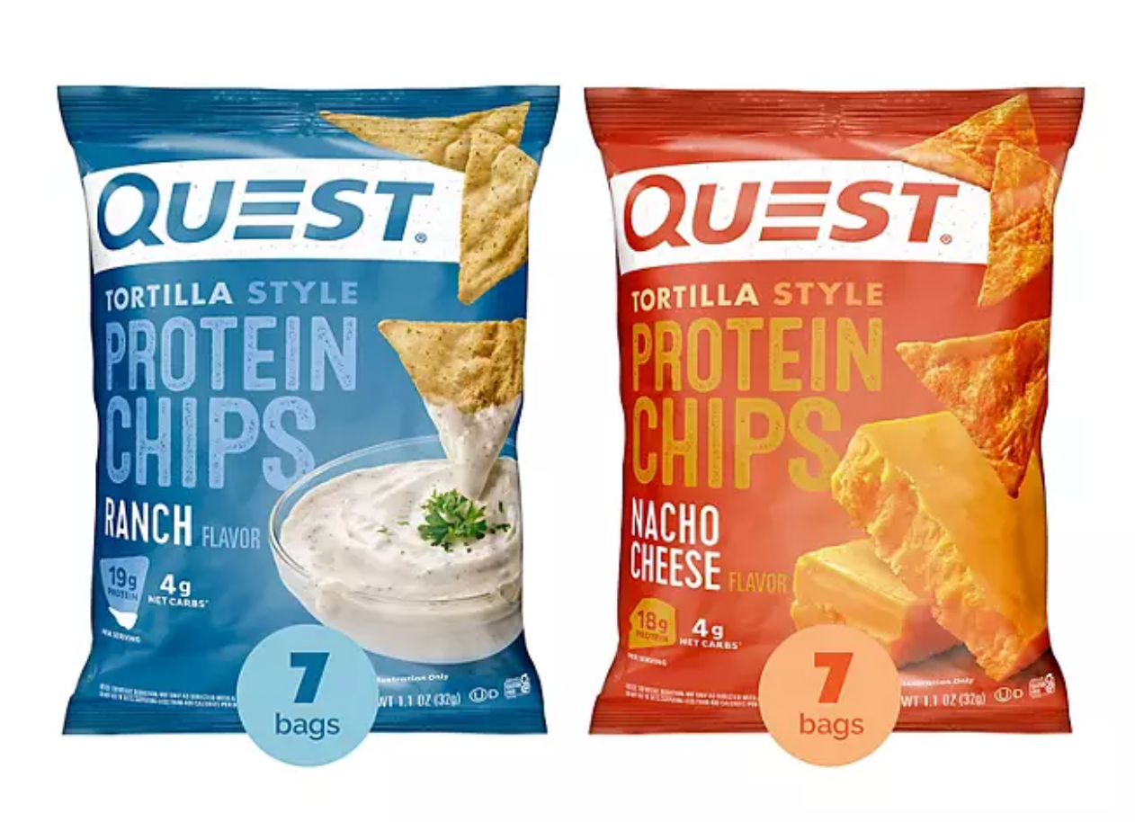 Quest Tortilla Style 18-19g Protein Chip Variety Pack, Nacho Cheese & Ranch, 14 ct.