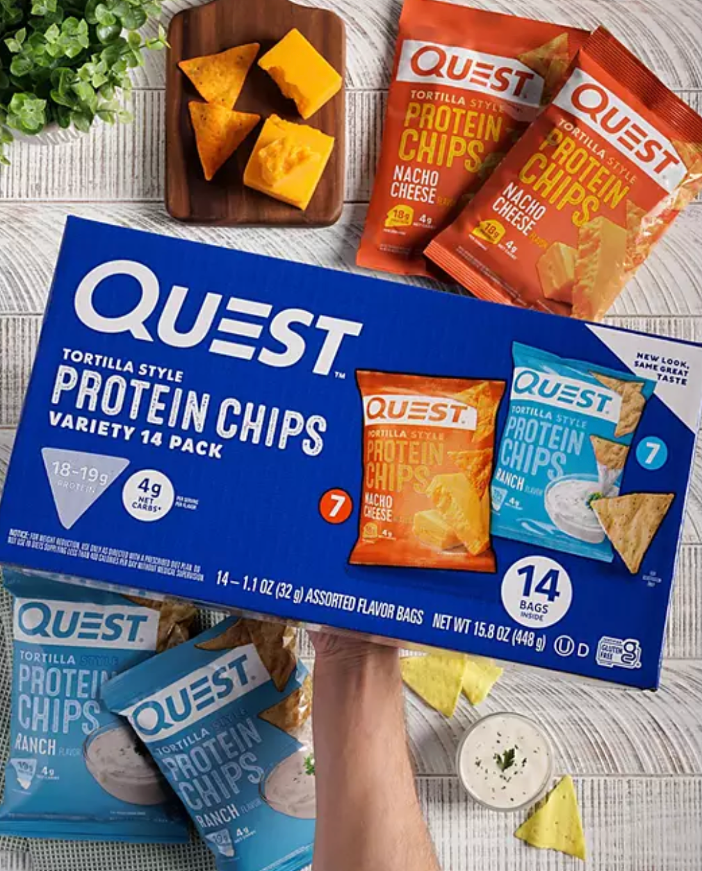 Quest Tortilla Style 18-19g Protein Chip Variety Pack, Nacho Cheese & Ranch, 14 ct.